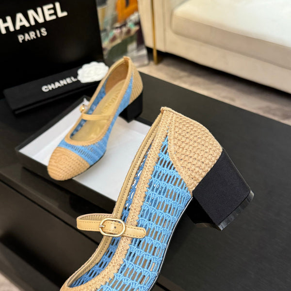 CC 25P Mary Jane 50mm Beige Blue Raffia 373789