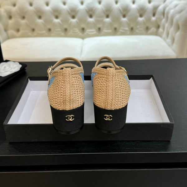 CC 25P Mary Jane 50mm Beige Blue Raffia 373789