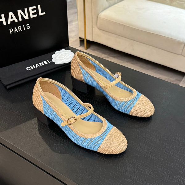 CC 25P Mary Jane 50mm Beige Blue Raffia 373789