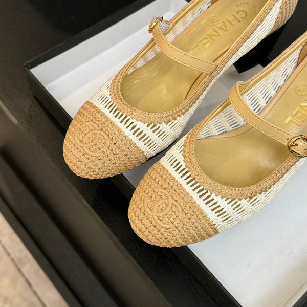 CC 25P Mary Jane 50mm Beige White Raffia 373790