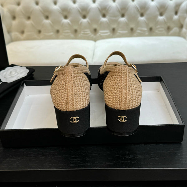 CC 25P Mary Jane 50mm Beige Black Raffia 373791