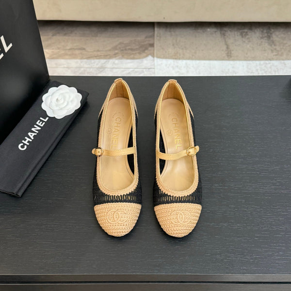 CC 25P Mary Jane 50mm Beige Black Raffia 373791