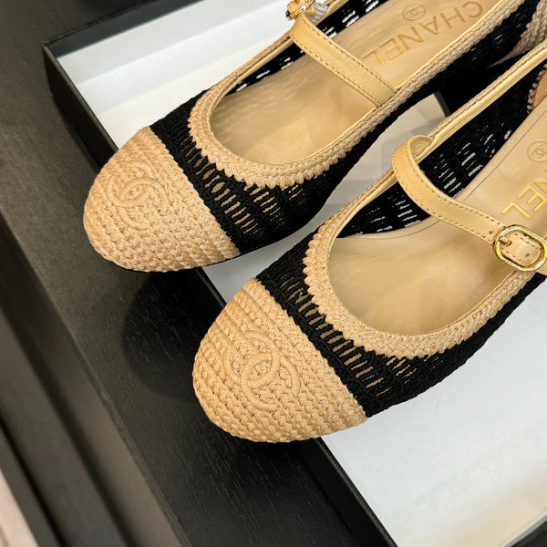 CC 25P Mary Jane 50mm Beige Black Raffia 373791