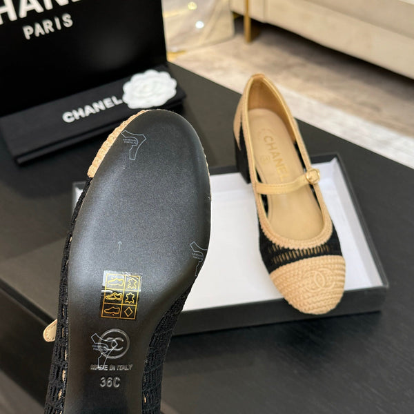 CC 25P Mary Jane 50mm Beige Black Raffia 373791