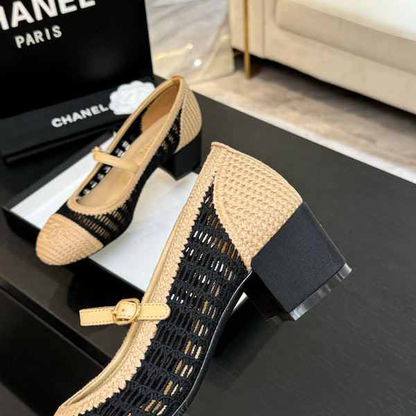 CC 25P Mary Jane 50mm Beige Black Raffia 373791