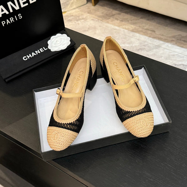 CC 25P Mary Jane 50mm Beige Black Raffia 373791