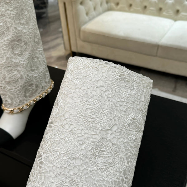 CC 25B High Boots White Lace With Chain Black Grosgrain 373805