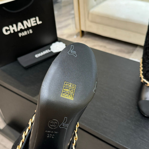 CC 25B High Boots Black Lace With Chain And Grosgrain 373806