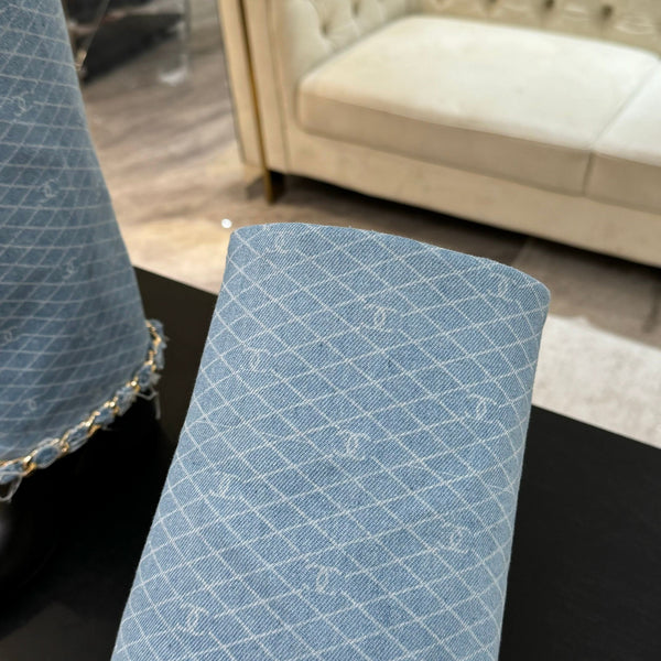 CC 25B High Boots Light Blue Denim With Chain Black Grosgrain 373808