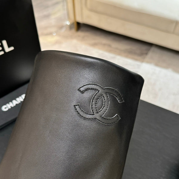 CC 25B High Boots Black Sheepskin With Chain Black Grosgrain 373810