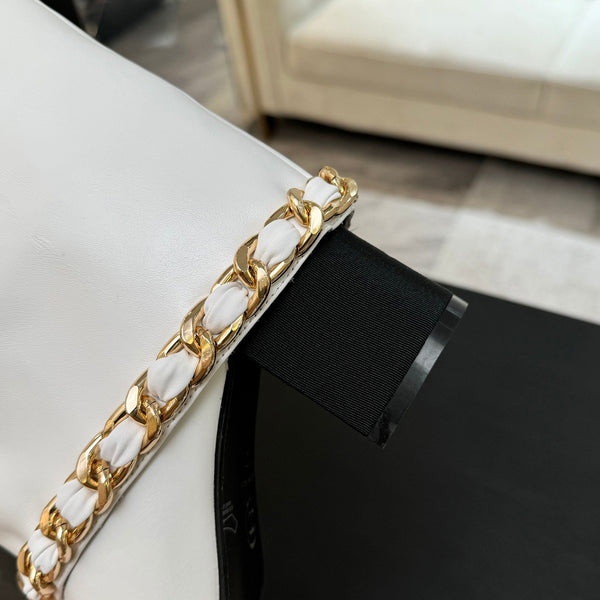 CC 25B High Boots White Sheepskin With Chain Black Grosgrain 373811