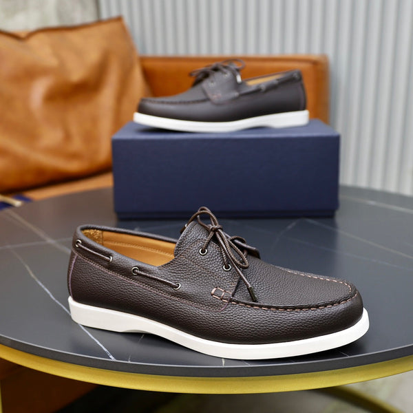 CD GRANVILLE BOAT SHOE DARK BROWN GRAINED CALFSKIN