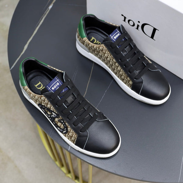 CD LOW TOP BASIC SNEAKER BLACK CALFSKIN AND JACQUARD