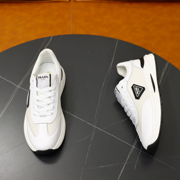 PRA SNEAKER IN WHITE CALFSKIN AND MESH FABRIC