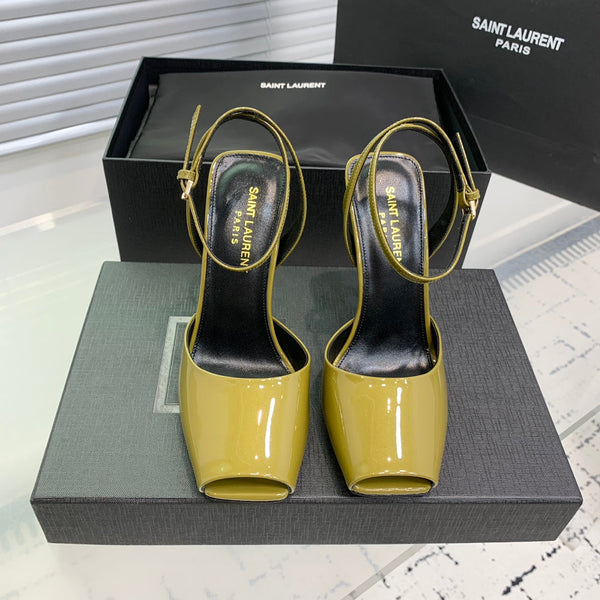 SL FISH MOUTH SANDAL PUMP LEMON POLISHED CALFSKIN