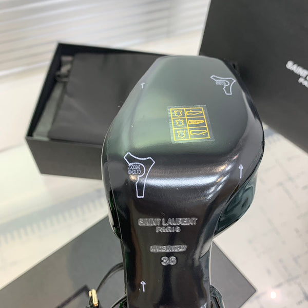 SL FISH MOUTH SANDAL PUMP BLACK POLISHED CALFSKIN