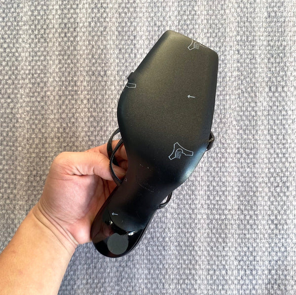 HIGH MULES WITH GEM IN BLACK GLOSSY CALFSKIN