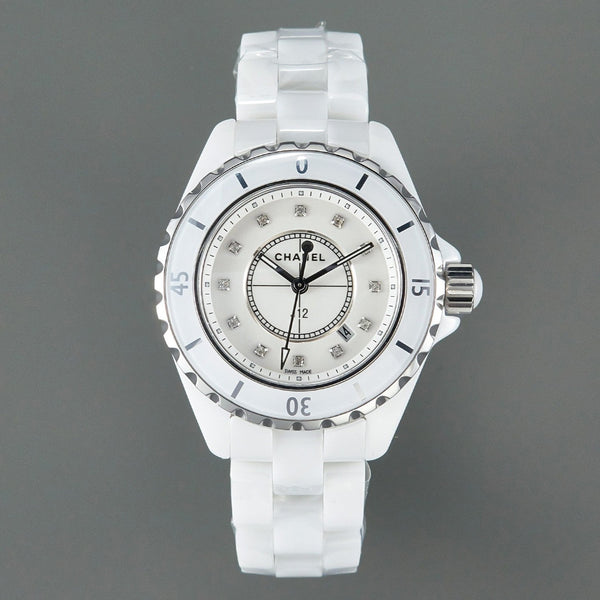 J12 Date Quartz White Ceramic Diamond Numerals White Dial