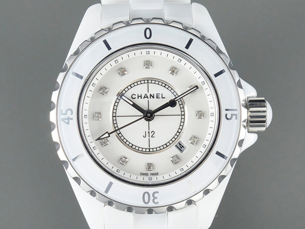 J12 Date Quartz White Ceramic Diamond Numerals White Dial