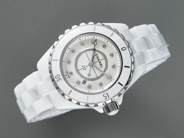 J12 Date Quartz White Ceramic Diamond Numerals White Dial