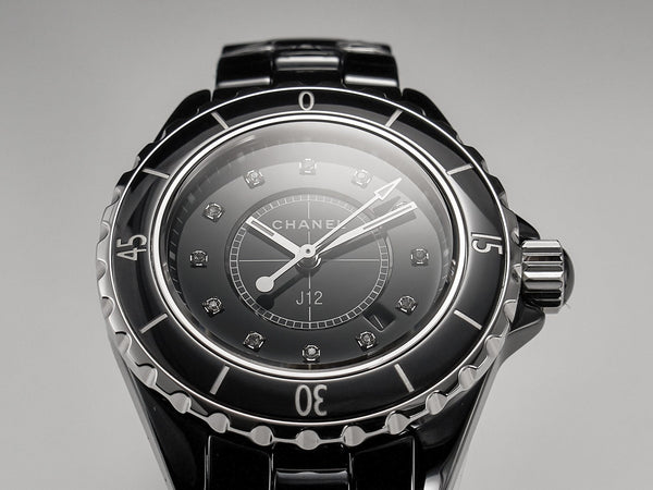 J12 Date Quartz Black Ceramic Diamond Numerals Black Dial
