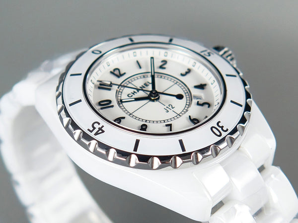 J12 Date Quartz White Ceramic Black Numerals White Dial