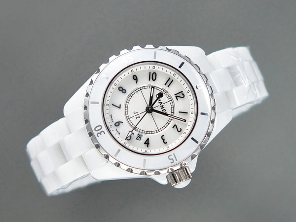J12 Date Quartz White Ceramic Black Numerals White Dial