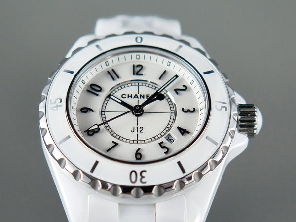 J12 Date Quartz White Ceramic Black Numerals White Dial