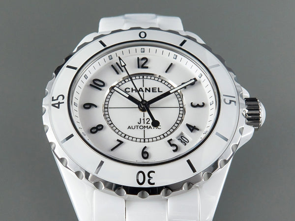 J12 Date Automatic White Ceramic Black Numerals White Dial