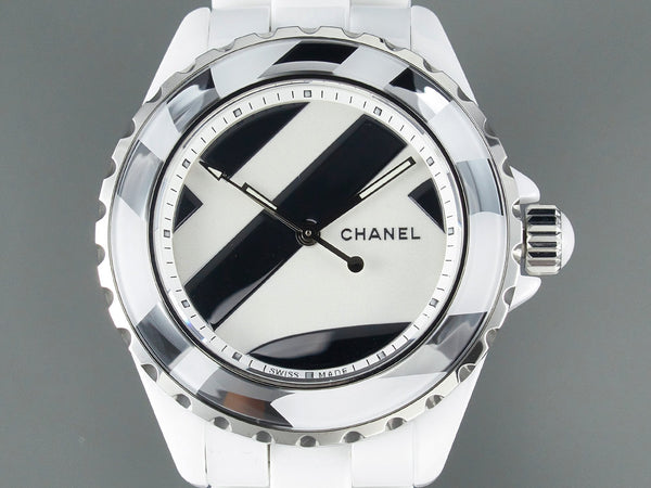 J12 38mm Automatic Limited Untitled H5582 White Ceramic Black White Dial