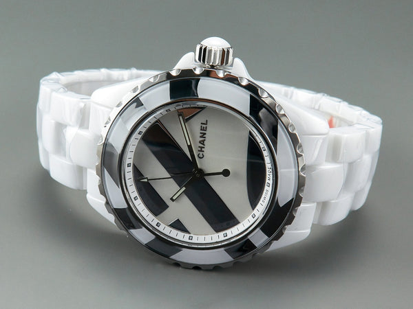 J12 38mm Automatic Limited Untitled H5582 White Ceramic Black White Dial