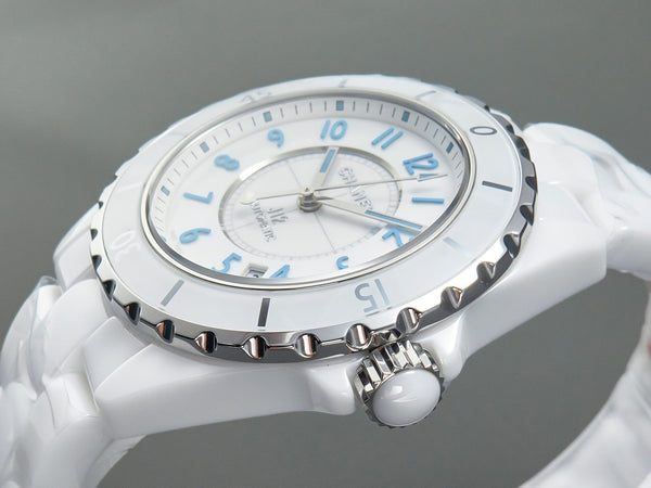 J12 Date Automatic White Ceramic Blue Numerals White Dial