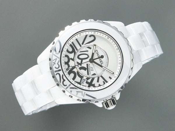 J12 Date 38mm Automatic White Ceramic Stainless Graffiti Limited