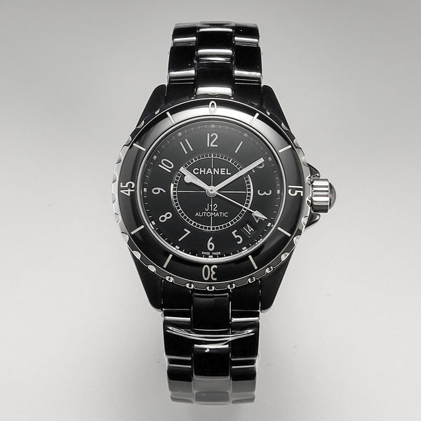 J12 Date Automatic Black Ceramic White Numerals Black Dial White Steel Hands