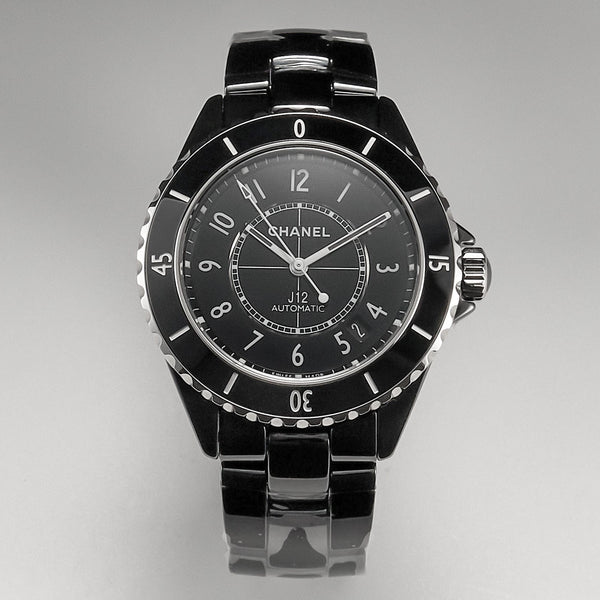 J12 Date Automatic Black Ceramic White Numerals Black Dial Black Steel Hands