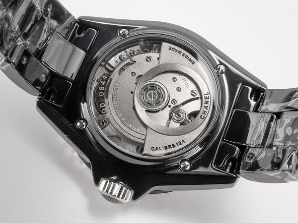 J12 Date Automatic Black Ceramic Diamond Numerals Black Dial Black Steel Hands