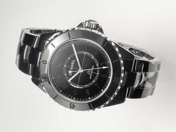 J12 Automatic Black Ceramic Black Numerals Black Dial White Steel Hands