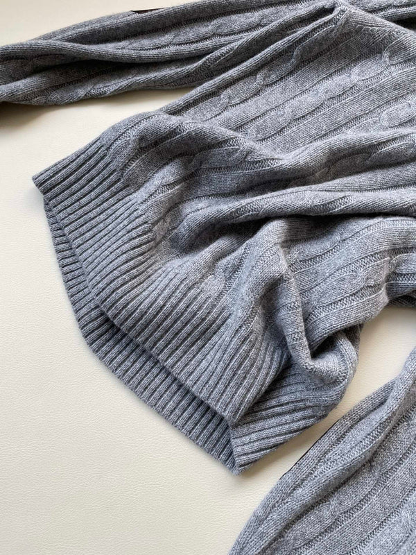 Celine Twisted Leather Sleeve Sweater Gray Cashmere