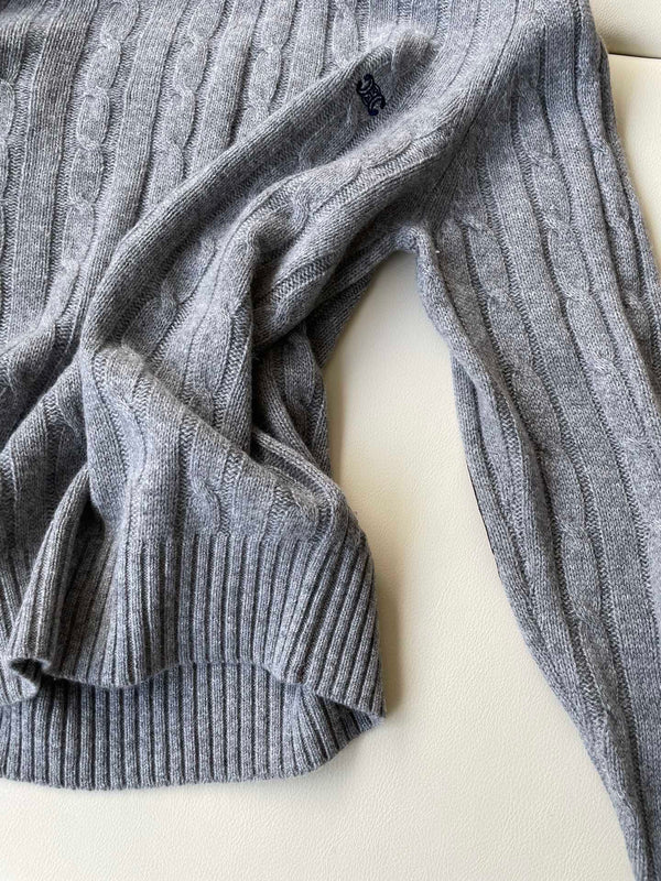 Celine Twisted Leather Sleeve Sweater Gray Cashmere