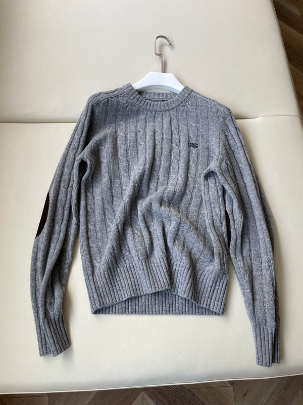 Celine Twisted Leather Sleeve Sweater Gray Cashmere