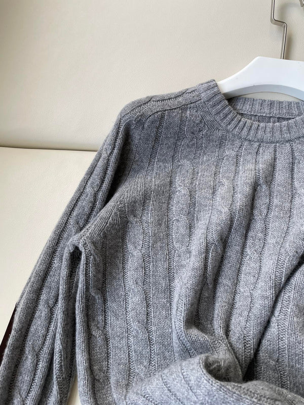 Celine Twisted Leather Sleeve Sweater Gray Cashmere