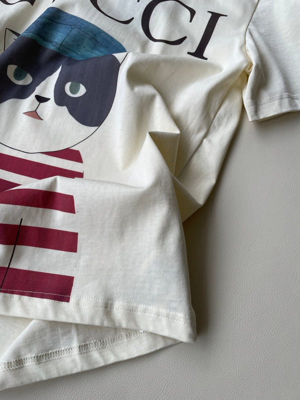 Gucci 25 Cat T-shirt Ivory Red Cotton