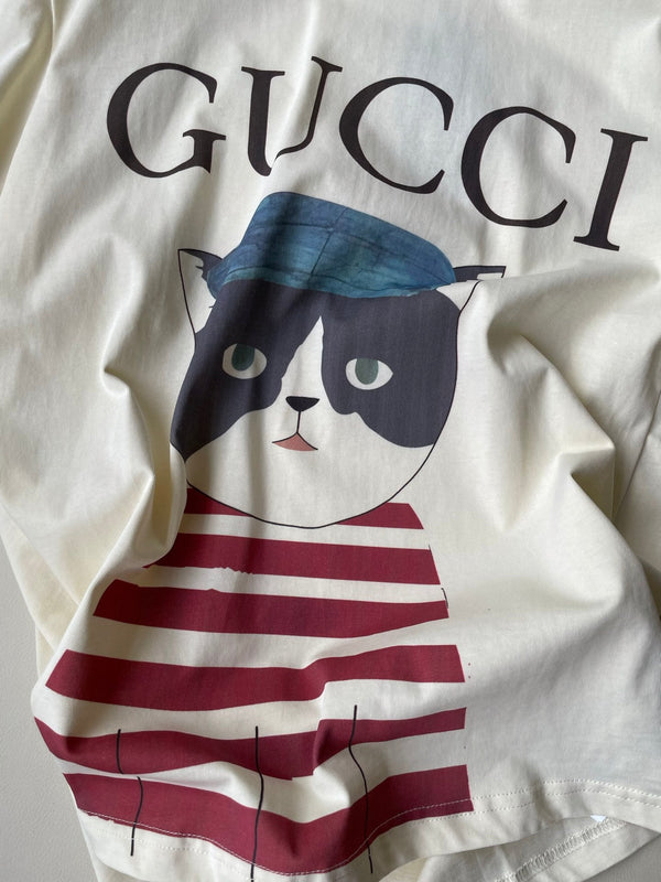 Gucci 25 Cat T-shirt Ivory Red Cotton