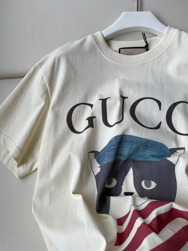 Gucci 25 Cat T-shirt Ivory Red Cotton
