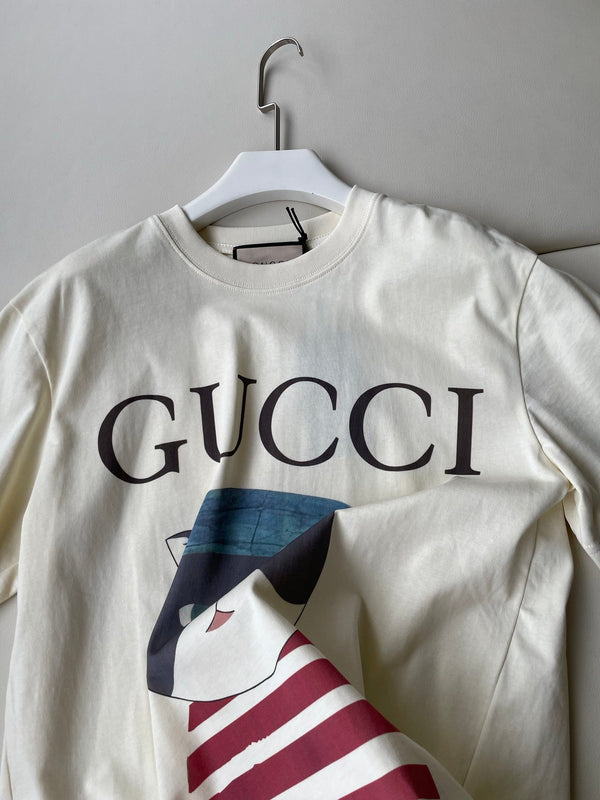 Gucci 25 Cat T-shirt Ivory Red Cotton