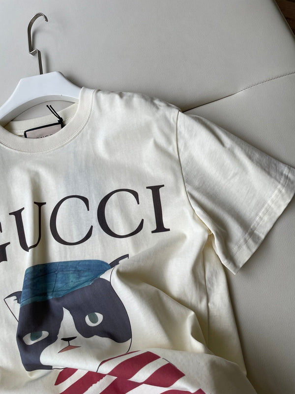 Gucci 25 Cat T-shirt Ivory Red Cotton