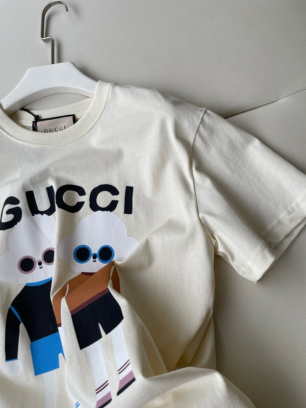 Gucci 25 Teddy Dog T-shirt Ivory Brown Black Cotton