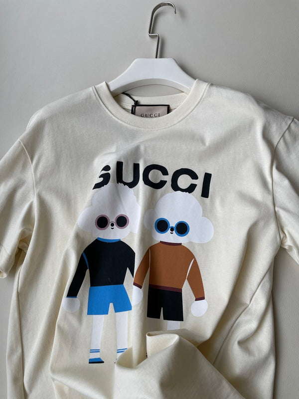 Gucci 25 Teddy Dog T-shirt Ivory Brown Black Cotton
