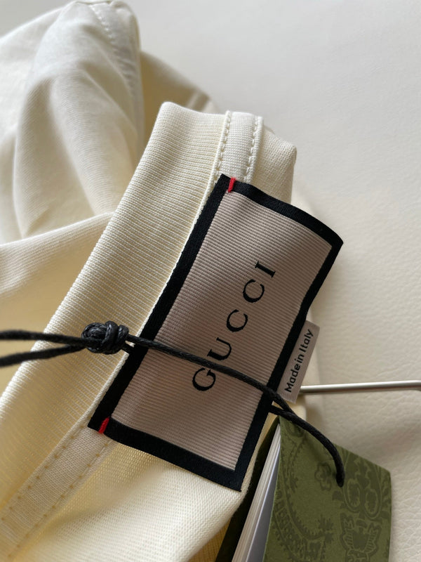 Gucci 25 Teddy Dog T-shirt Ivory Brown Black Cotton