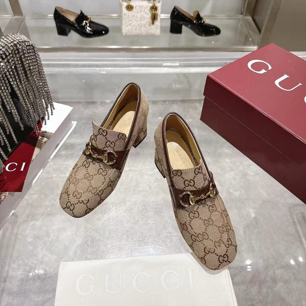 GG Women's Loafer Pump 55mm Horsebit Beige Canvas 502604